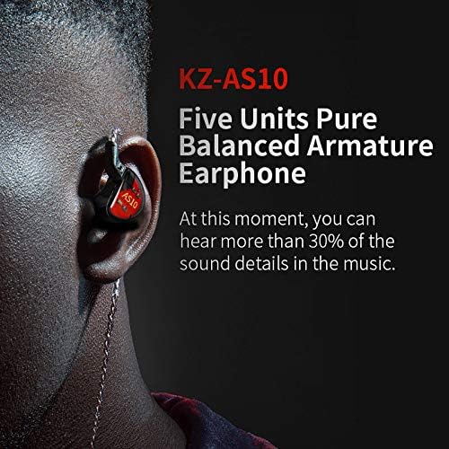 KZ AS10 Pure 5 Balanced Armature 5BA Earphone, Musician in Ear Monitor Headphone High Fidelity HiFi Headset (with Microphone, Black)…