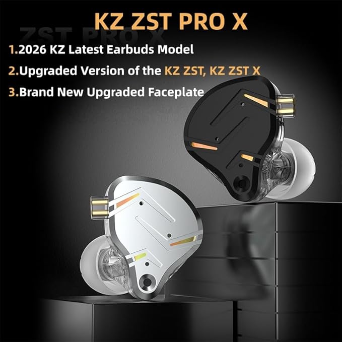 2026 Latest KZ ZST PRO X in Ear Monitor Headphones, 1BA 1DD Hybrid Driver Wired Gaming Earbuds, Deep Bass Sound Ear buds, HiFi IEM for Gaming Music Video Singer Musician Drummer (with mic, Black Gold)