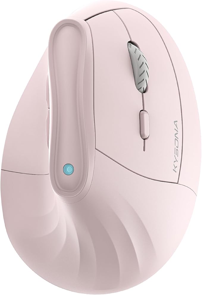 KYSONA 57° Ergonomic Wireless Tower Mouse, Vertical Quiet Ergo Mouse, Bluetooth(BT5.0,BT3.0)&2.4G, (800/1200/2400/2400/4000), 7 Buttons for Windows, macOS, iPadOS, Laptop, PC, Pink