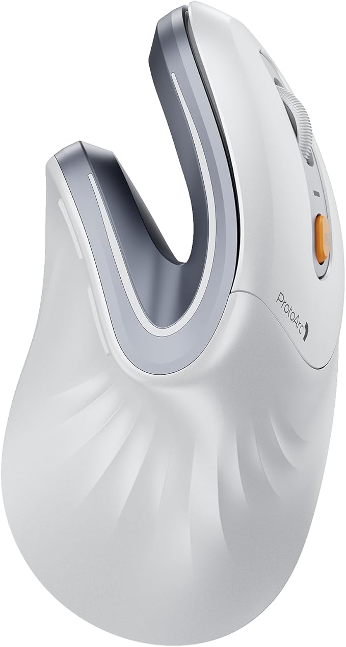 ProtoArc Ergonomic Mouse, EM11 NL Bluetooth Rechargeable Wireless Vertical Mouse, 3 Multi-Device Connectivity for Computer/PC/Laptop, 2.4GHz USB-A Optical Mice for Windows, Mac OS, White