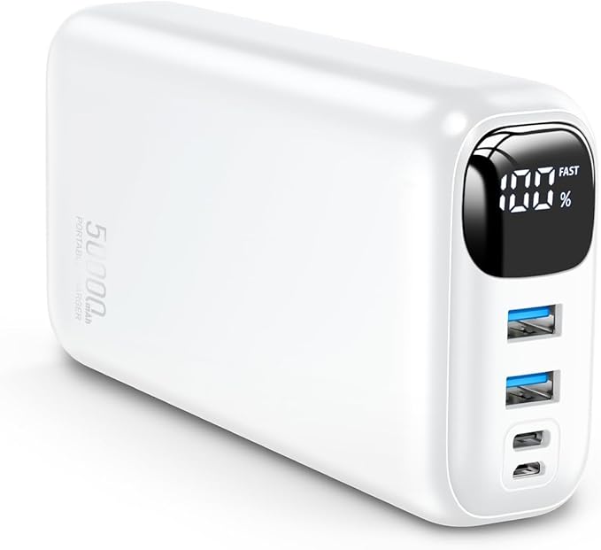 OHOVIV Portable Charger 50000mAh Power Bank - 22.5W Fast Charging External Battery Pack,USB-C Portable Phone Charger for iPhone 17/16/15/14/13 Pro Android Samsung, for Travel Camping Essential-White