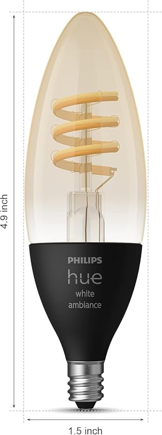 Philips Hue Smart 40W Candle-Shaped Filament LED Bulb - White Ambiance Warm-to-Cool White Light - 2 Pack - 350LM - E12 - Indoor - Control with Voice or App