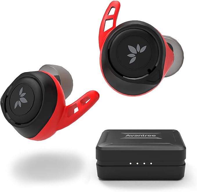 Avantree SweatProof Wireless Earbuds with Ear Fins for Secure Fit, Best for Running Sport Workout Exercise, Great Sound with aptX, IPX7, Bluetooth 5.0 Earphones w/ 120Hrs Long Playtime - TW106