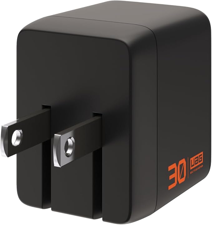 URBAN ARMOR GEAR UAG SRG 30W GaN 2-Port Wall Charger - USB USB-C Dual Port Foldable Compact Travel PD Quick Charging Power Adapter for Smartphone & Tablet, Black