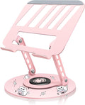 Upgraded Pink Swivel Laptop Stand - 360° Rotating Base & Foldable|Cute Cat Patterns for Healing Vibe|Fits MacBook & 13-15" Laptops|Ideal for Desk Work,Office,Travel,Home,Painting