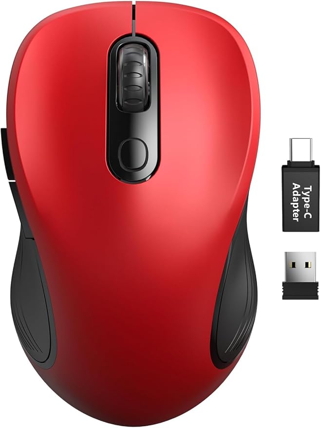 Trueque Wireless Mouse for Laptop, 2.4GHz Ergonomic Computer Mouse with Back & Forward Buttons, 3 Adjustable DPI Levels, 6 Buttons, Optical USB Cordless Mice for Windows PC, M01 (Red)