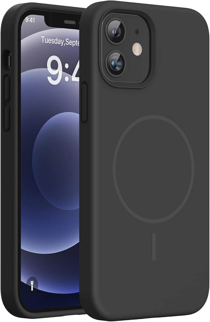 Miracase Magnetic for iPhone 12 Case/iPhone 12 Pro Case, [Soft Anti-Scratch Microfiber Lining], Compatible with MagSafe, Liquid Silicone Shockproof Drop Protection Phone Case for 12/12 Pro,Black