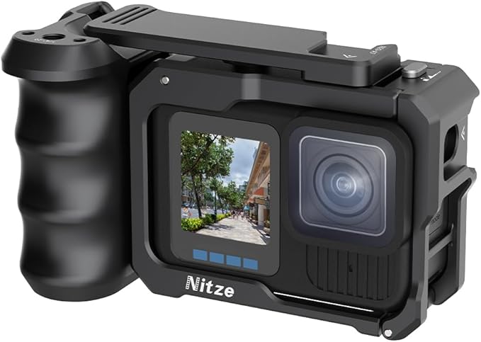 Nitze Street Snap Grip Kit for GoPro Hero 13/12/11/10/9 Black, Metal Xplorer Grip Kit with Cage, Ergonomic Street Handle, Wrist Strap and Cold Shoe Shutter Button - T-GP03B
