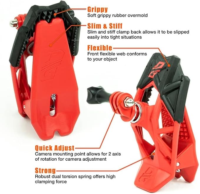 Dango Design Gripper Mount for GoPro/Osmo/Insta360 | Universal Helmet Clamp Mount for Action Cameras | Dirtbike, Motocross, Enduro, Motorcycle, ATV Helmets | Ripper Red