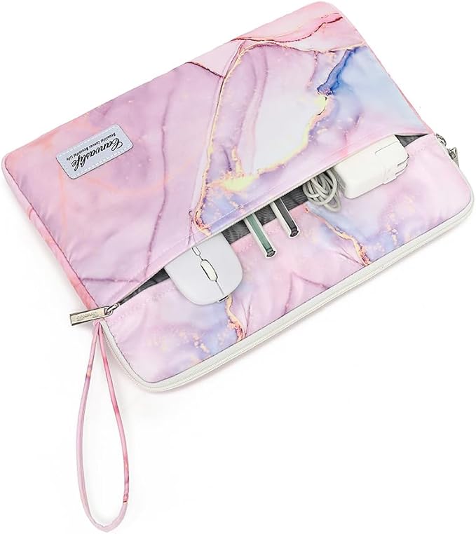 Canvaslife Laptop Sleeve Case Cover with Pocket for MacBook Pro 14 inch and 14 inch-14.4 inch HP, Lenovo, Dell, ASUS, Acer Notebook Computer (New Pink Marble)