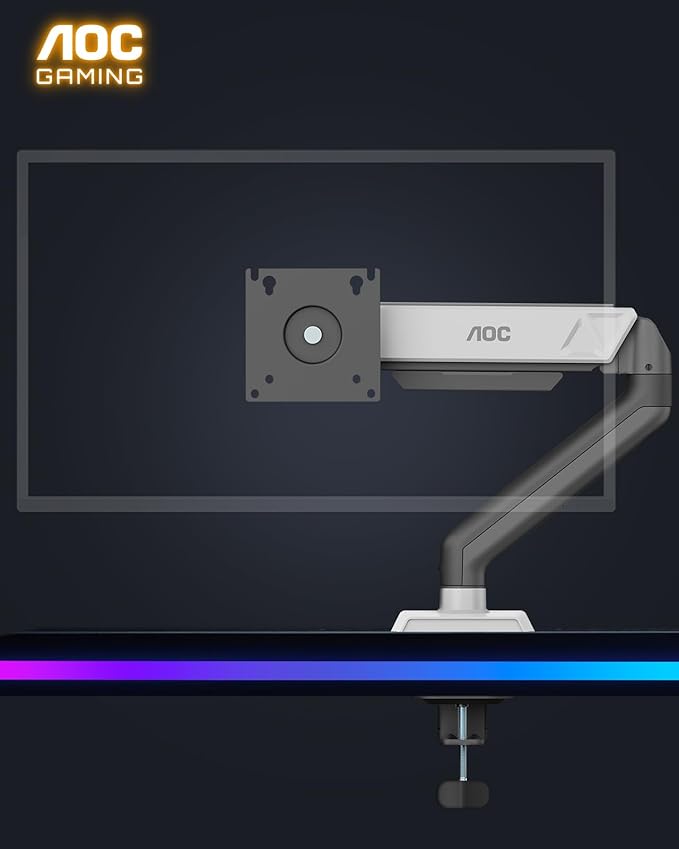 AOC Monitor Mount, Adjustable Single Monitor Arm for 17–32 Inch Screens, Fits 4.4–19.8lbs, Cable Management, VESA 75x75/100x100, C-Clamp & Grommet Base