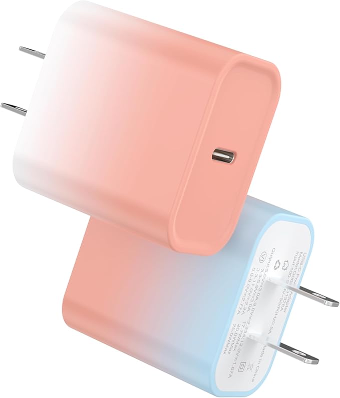 2Pack USB C Charger Block 20W, iGENJUN USB-C Power Adapter - Phone Charger with Fast Charging Capability, Type C Wall Charger for Phone 17/17 Plus/16 Pro Max/15 Series, Galaxy, Pixel, Pad - Colorful