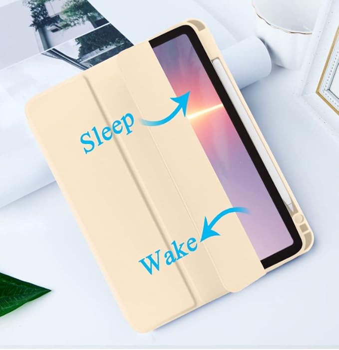 Cases for iPad Pro 12.9 Case 6th/5th/4th Generation (2022/2021/2020) with Pencil Holder [Apple Pencil Wireless Charging] Soft TPU Smart Tri-fold Stand Protective Cover(Champagne Gold)