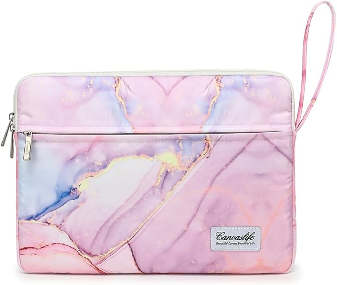 Canvaslife Laptop Sleeve Case Cover with Pocket for MacBook Pro 14 inch and 14 inch-14.4 inch HP, Lenovo, Dell, ASUS, Acer Notebook Computer (New Pink Marble)