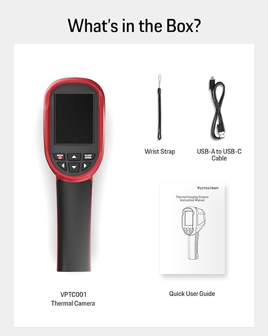 Thermal Camera, 240 x 240 TSIR Imaging Resolution, -4°F to 1022°F, 18-Hour Battery Life, 25Hz Mini Handheld Infrared Camera, 2.8" Screen, LED Lamp, 16 GB, Temp Alerts, Auto Shutdown, IP54 VectorPoint
