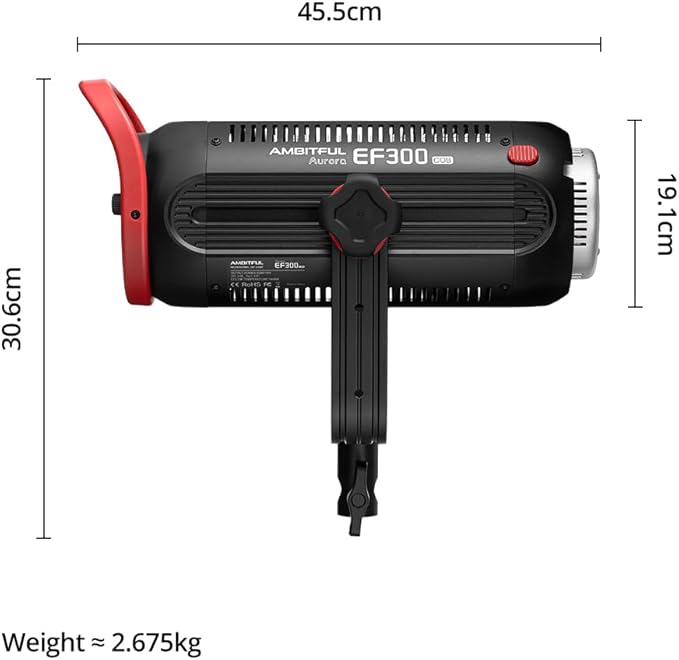 AMBITFUL EF300 Aurora COB 300W 5600K Professional Photography Fill Light Fx Lighting Effects, Wireless Control, Quiet Mode, Suitable for Photography, Studio, Showroom and Makeup (EF300)