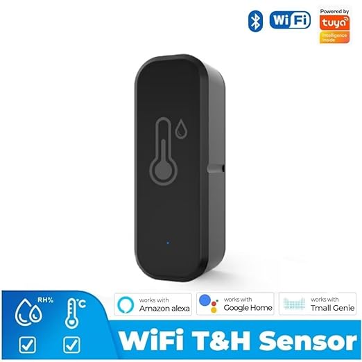 Temperature and Humidity Sensor,No Hub Required,BVAZTVP Compatible with Alexa and Google Home,for Home, Baby Rooms,Greenhouses Accessories, Garages, Office 2Pack Black(No Include Battery)