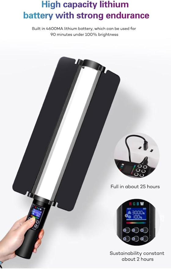 REFLEX CAMERA RGB Handheld Portable LED Light Stick - 3000K-6500K Adjustable Color Temp, Vibrant RGB Spectrum, Lightweight, Rechargeable, Ideal for Photography & Video, Easy Controls
