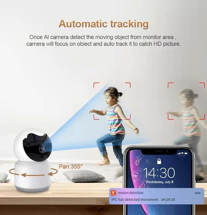 Home Security Camera, Tuya 3MP Indoor Pan-Tilt Smart Camera for Baby & Pet with Motion Tracking, 2-Way Audio, IR Night Vision, Siren, Compatible with Alexa & Google Home, 2.4GHz WiFi