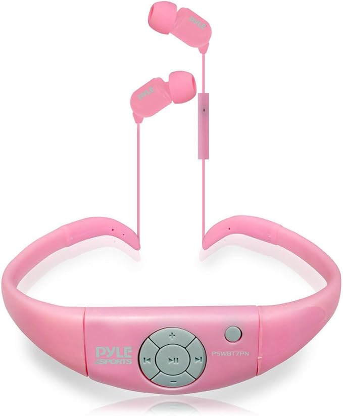 Pyle Upgraded Active Sport Waterproof Headphones - Marine Grade Water Resistant Bluetooth Headset Wireless Headphones Earbuds w/ Microphone, Handsfree Call, LED, Rechargeable Battery PSWBT7PN (Pink)