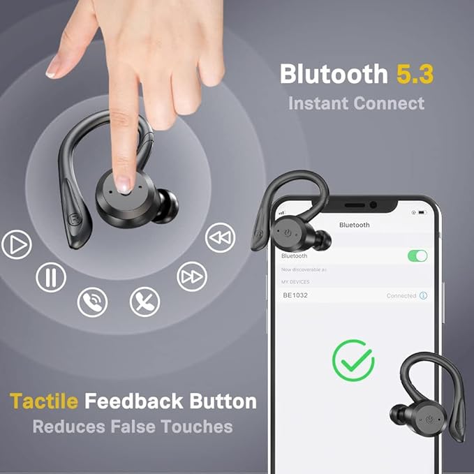 APEKX Bluetooth Headphones True Wireless Earbuds with Charging Case IPX7 Waterproof Stereo Sound Earphones Built-in Mic in-Ear Headsets Deep Bass for Sport Running Black