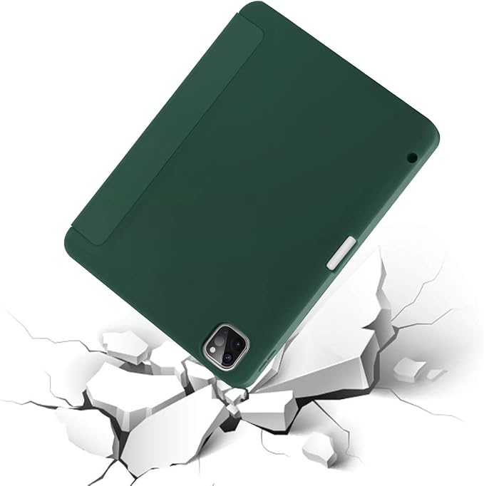 Cases for iPad Pro 12.9 Case 6th/5th/4th Generation (2022/2021/2020) with Pencil Holder [Apple Pencil Wireless Charging] Soft TPU Smart Tri-fold Stand Protective Cover(Midnight Green)