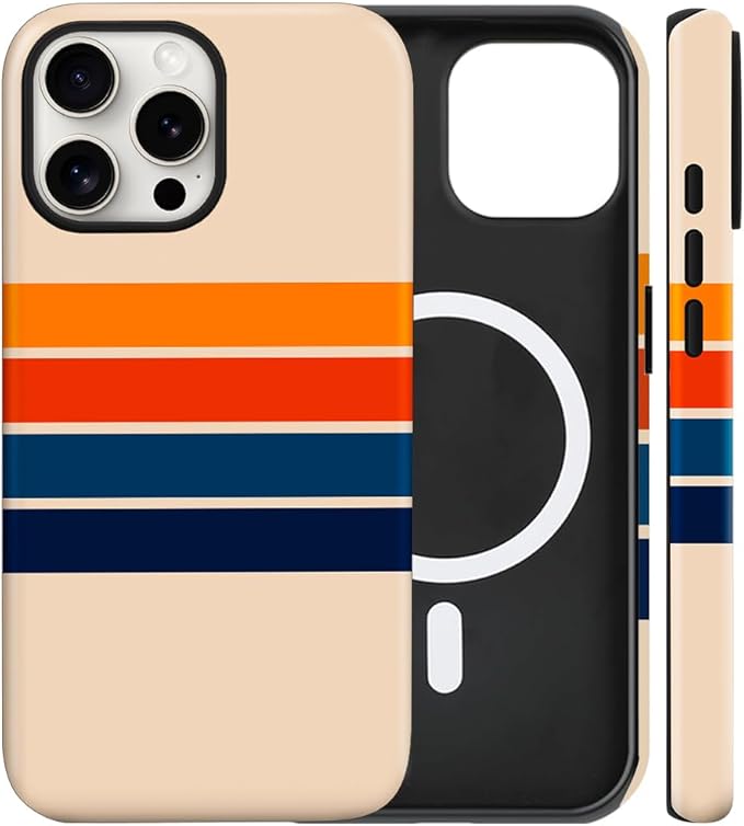 Magnetic for iPhone 13 Pro Case Cute Stripes Phone Case, Shockproof Slim TPU and Hard PC Protective Phone Cover Compatible with MagSafe Designed for Women Girls,Retro