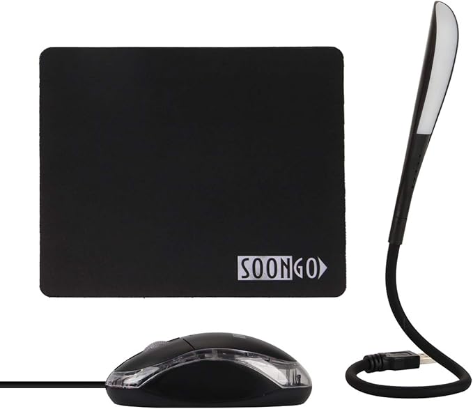 SOON GO Mini Mouse Pad Kids Mice for Laptop USB LED Light 3 in 1 Gift Combo Mouse Pad Non-Slip Rubber Base USB Reading Lamp with Dimmable Touch Switch and Flexible Gooseneck for Laptop Home Office