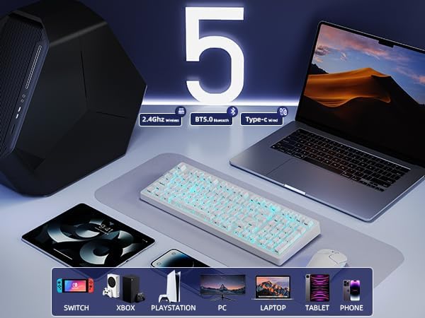 ZORNHER ZH980 Mechanical Keyboard Wireless,95% White Creamy Keyboard with Number Pad,Gaming Keyboard with Number Pad,Shine Through Spider Web PC Keycaps,Creamy Sounding Linear Switches,Full Size