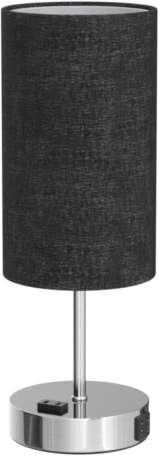 Black Touch Control Table Lamp Set of 2, with 2 USB Charging Ports&AC Outlet, 3-Way Dimmable Bedside Nightstand Lamps with Fabric Lampshade for Reading, Bedroom, Living Room, A19 LED Bulbs Included
