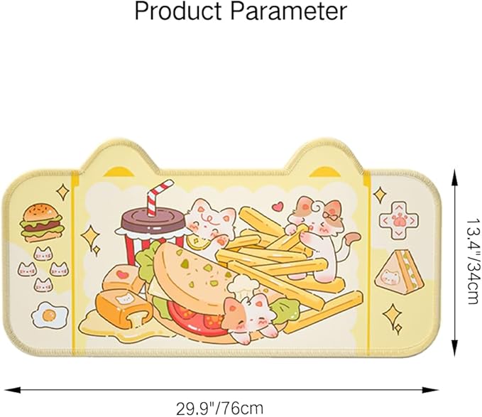 PERFECTSIGHT Cute Cat Desk Mat Kawaii Fast Food Desk Pad, Switch Large Gaming Mouse Pad, Cartoon Deskmat Mousepad, Anime Blotter Protector Laptop Keyboard Pad for Women Girls, Kitty