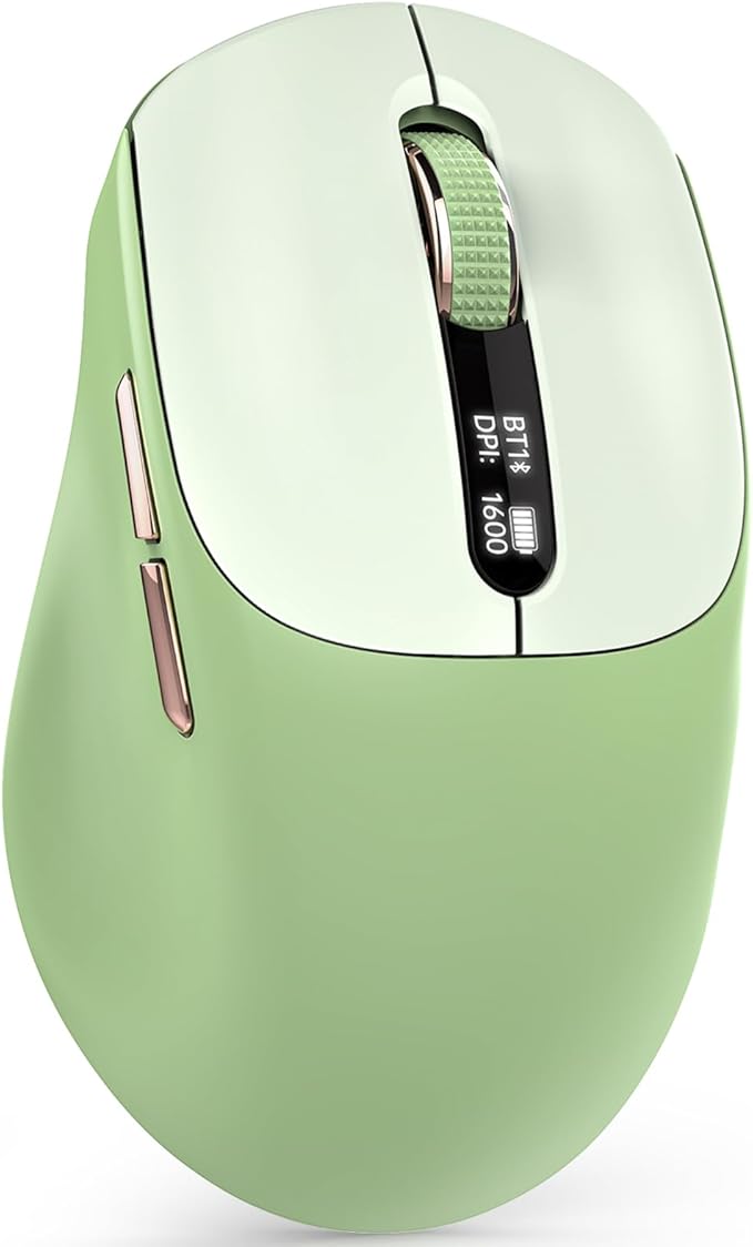 XISOGUU Wireless Bluetooth Mouse, Bluetooth 5.0/4.0 & 2.4G Tri-Mode, Type-C Rechargeable with LED Screen Display, Ergonomic Silent Click for Laptop/PC/Tablet, Multi-Device & Office Use