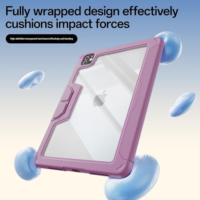 Case for iPad Pro 11 inch (4th/3rd/2nd Generation) 2022/2021/2020 with Clear Back, Multi-Angle Stand, Soft Silicone & Shockproof Tablet Protective Case (Purple)