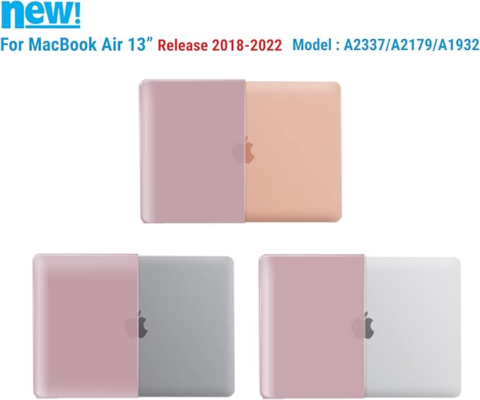 IBENZER Compatible with New MacBook Air 13 inch Case 2022 2021 2020 M1 A2337 A2179 A1932, Plastic Hard Shell Case with Keyboard Cover for Mac Retina Display with Touch ID, Rose Gold, MAT13-MPK+1B