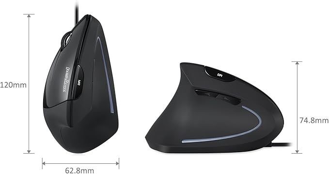 Perixx Perimice-513L Wired Vertical Ergonomic Mouse with 2 DPI, 6 Button Optical Ergo Mouse with 2 Level DPI Switch 1000 1600, Left Handed, Black