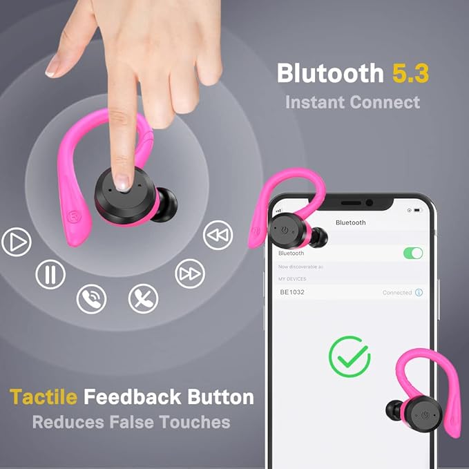 APEKX Bluetooth Headphones True Wireless Earbuds with Charging Case IPX7 Waterproof Stereo Sound Earphones Built-in Mic in-Ear Headsets Deep Bass for Sport Running Gym Workout Exercise Red