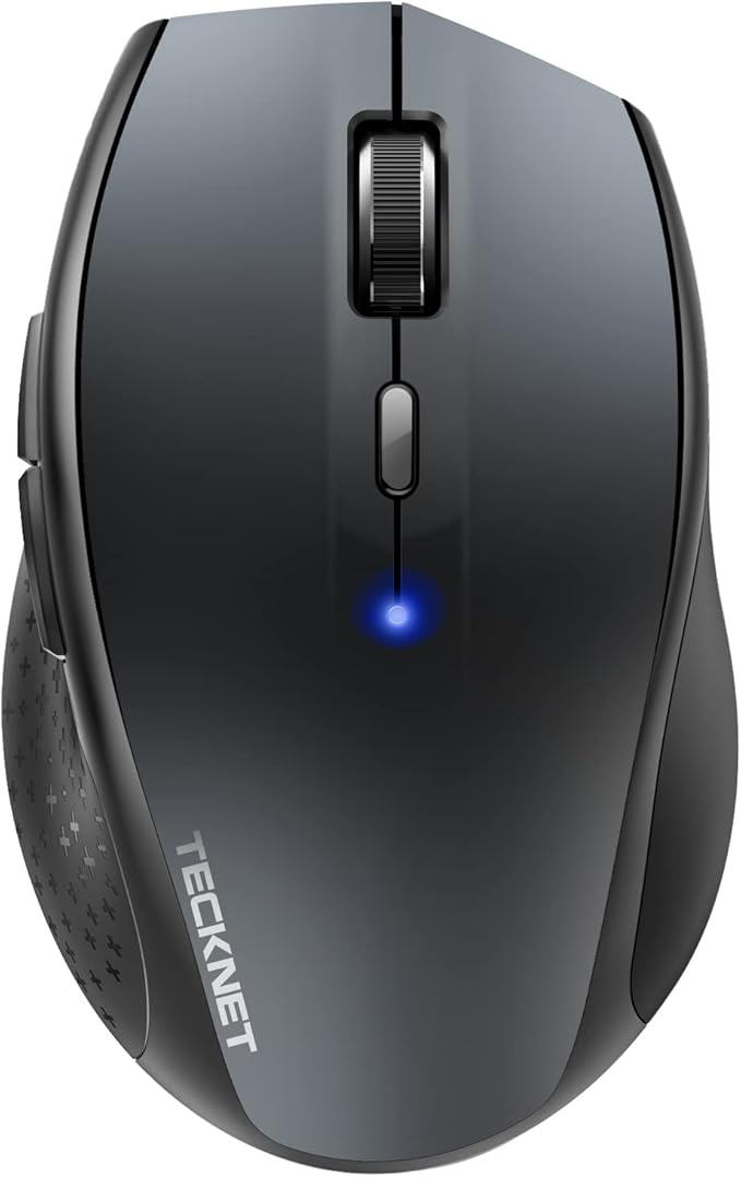 TECKNET 3-Device Bluetooth Mouse, Silent Wireless Mouse with 6-Level DPI up to 4800, 2-Year Battery, 6 Buttons for Wide Compatibility - Gray