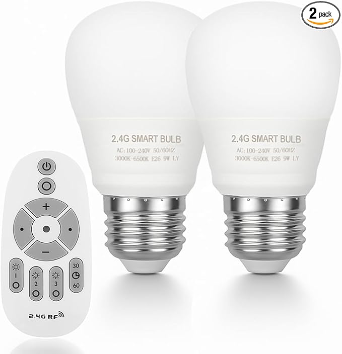 Smart Led Light-Bulb Dimmable with Remote-Control E26 9W Light Bulbs Adjustable Color Temperature (Warm/Cool) and Brightness, 2 Pack (2 Bulbs + 1 Remote)