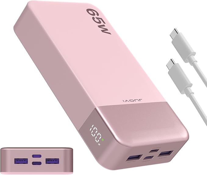 JUOVI Portable Charger 65W Power Bank 20000mAh Compact USB C Laptop Power Bank Fast Charging Battery Pack for Laptop MacBook Dell XPS iPad Tablet Steam Deck iPhone 17/16/15/14 Series Samsung and More