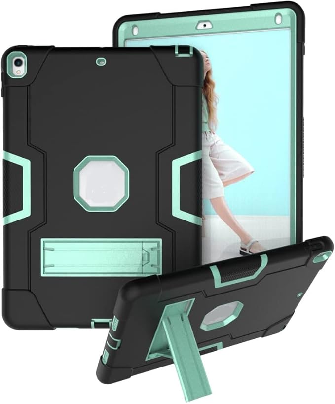 3 in 1 Hybrid Case for iPad Air 3 10.5" & iPad Pro 10.5" - Heavy Duty Rugged Stand, Shockproof, Anti-Slip, Anti-Scratch - Black/Green
