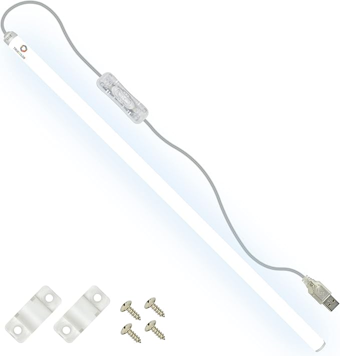 TrueColor USB-Powered LED Light Bar with Frosted Cover for Under Cabinet, Under Monitor, TV Backlight – Easy-Install - Adhesive & Mounting Brackets Included - 100,000 Hours Lifetime (24", Daylight)