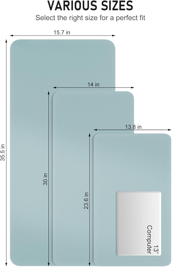 Desk Pad, 23.6" x 13.8" PU Leather Non-Slip Desk Mat Large Mouse Pad for Desktop, Waterproof Laptop Computer Writing Mat for Office, Home, Work, Gaming, Lake Blue