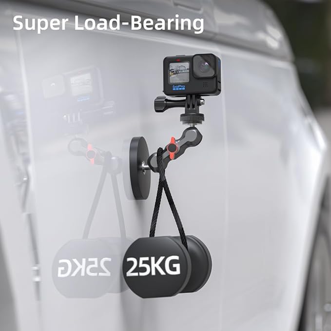 Magnetic Camera Mount, Magnetic Camera Car Mount with 2 Ball Head Attach to All Metal Surfaces Compatible with GoPro Hero 13/12/11, DJI Osmo 360, Action 6/5 Pro/4, Insta 360 X5/X4, AKASO nd More