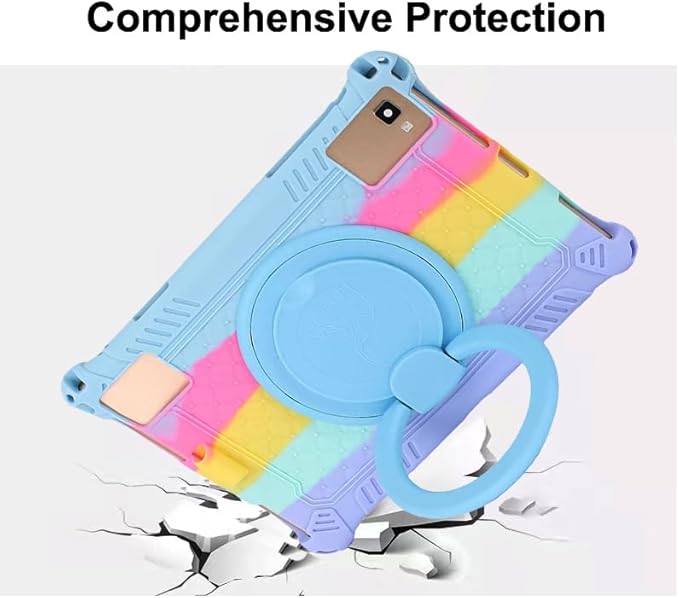 Tablet Case for TCL Tab 10 5G 10.1 Inch/TCL Tab 10S 9081X/9080G,Soft Anti-Stress Silicone Case with Rotate Stand/Pencil Holder/Shoulder Strap/Pen for TCL Tab 10.1 Inch (Colorful Light Blue)