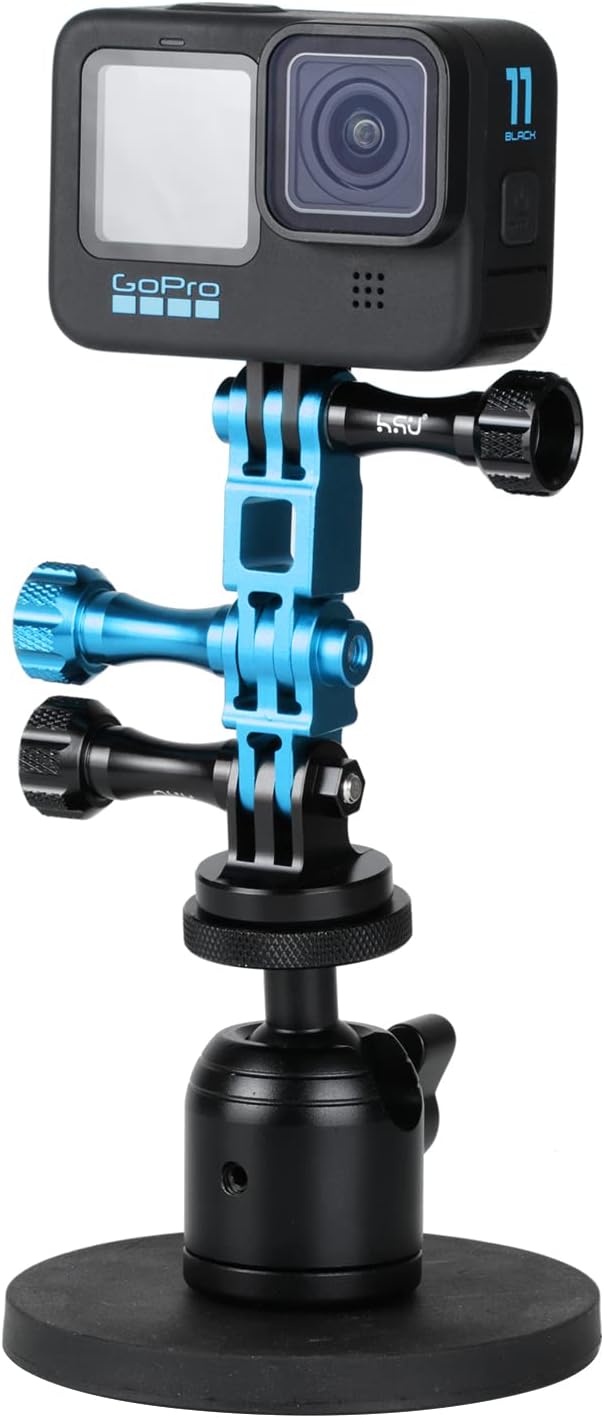 HSU Aluminum Alloy Metal Adjust Arm Straight Joints Mount, Same Direction Straight Joints Mount for Go Pro Hero 13/12/11/10/9/8/7/6/5 Black, DJI Osmo Action Action Camera and More (Blue)