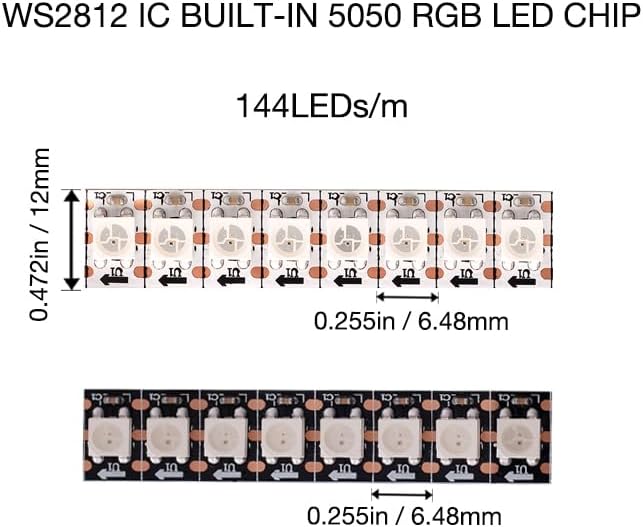 WS2812B RGB LED Strip, Individually Addressable LED Strip, Chasing Effects Dream Color 5050SMD 3.2FT 144 LED Pixel Strip Rope Light DC 5V (White PCB 3.2FT 144Pixels/m IP30)
