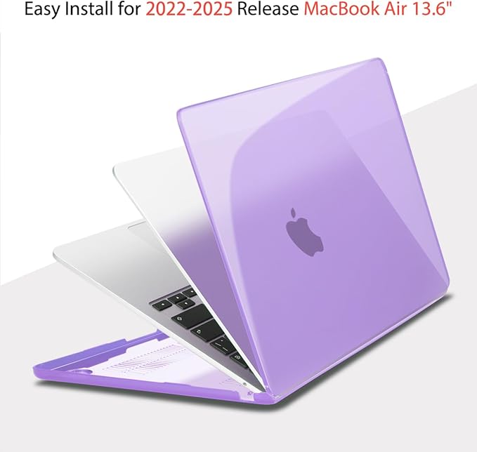 Teryeefi MacBook Air 13.6 Inch Case 2022 2024 2025 2026 Model A2681/A3113/A3240/A3449 with M2 M3 M4 M5 Chip, Hard Shell Cover with Keyboard Cover & USB 3.0 Adapter, Crystal Purple