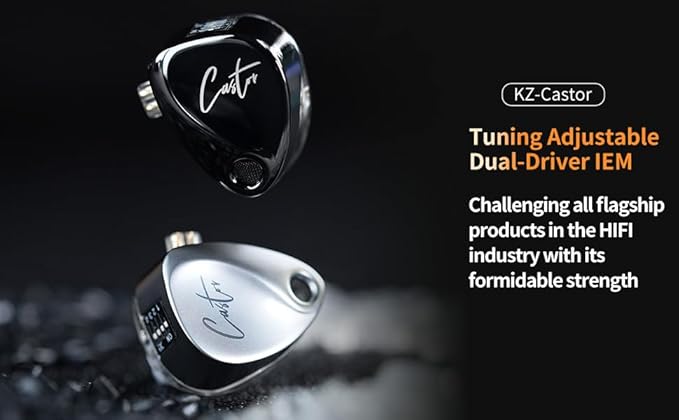 KZ Castor in Ear Monitor Headphones, Dual-Dynamic Driver Wired Gaming Earphones, HiFi IEM Wired Earbuds Noise Cancelling, 2Pin-C Detechable Cable Earbuds with Mic