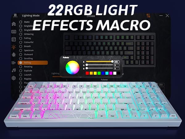 ZORNHER ZH980 Mechanical Keyboard Wireless,95% White Creamy Keyboard with Number Pad,Gaming Keyboard with Number Pad,Shine Through Spider Web PC Keycaps,Creamy Sounding Linear Switches,Full Size