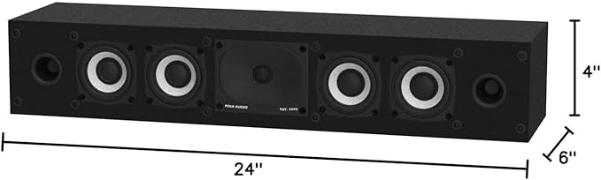 Polk Monitor XT35 Slim Center Channel Speaker - Hi-Res Audio Certified, Dolby Atmos & DTS:X Compatible, 1" Terylene Tweeter & Four 3" Dynamically Balanced Woofers, Wall-Mountable, Midnight Black